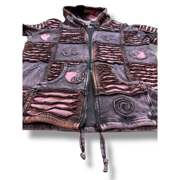 Goblin Fairy Pixie Hippy Boho Cotton Patchwork Jacket Zip Up Hoodie Mens S/M - Picture 5 of 14